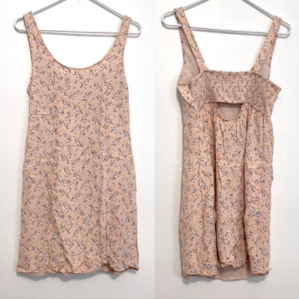 AMERICAN EAGLE Scoop Neck Mini Slip Dress Light Baby Pink Ditsy Floral Cutout M